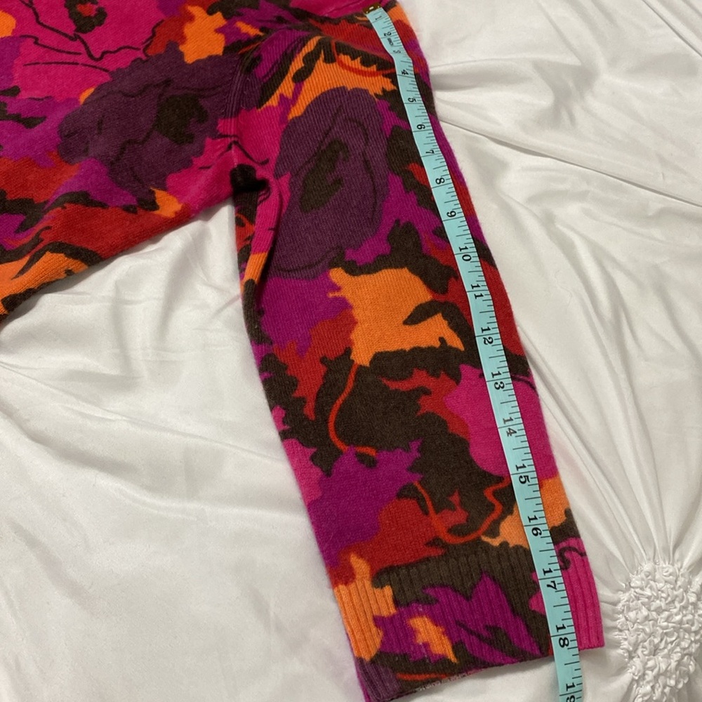 Talbots 100% Cashmere Multicolor Floral 3/4 Sleeve Cardigan Sweater. Women’s L - Picture 8 of 9